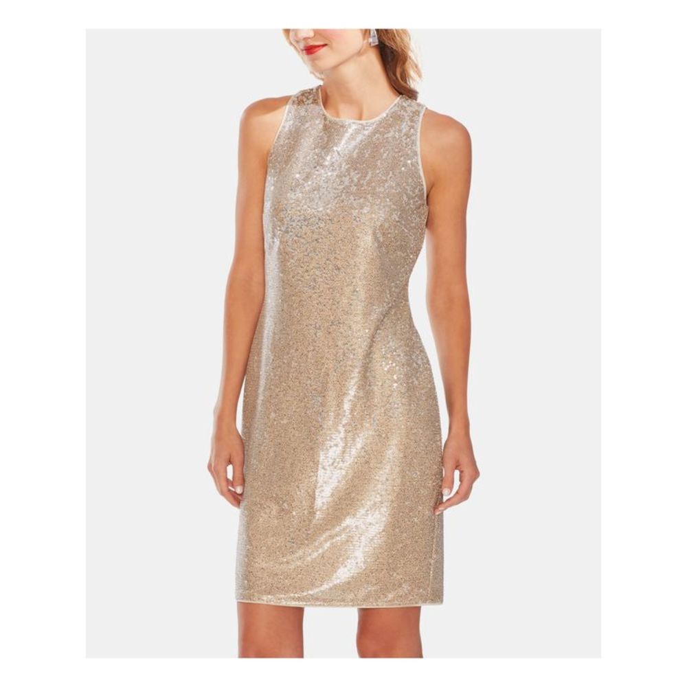 VINCE CAMUTO Womens Beige Sleeveless Jewel Neck Short Party Shift Dress 10